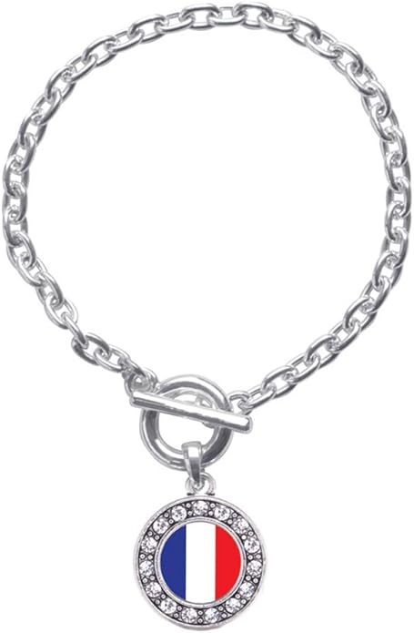 Inspired Silver - Silver Circle Charm Toggle Bracelet with Cubic Zirconia Jewelry