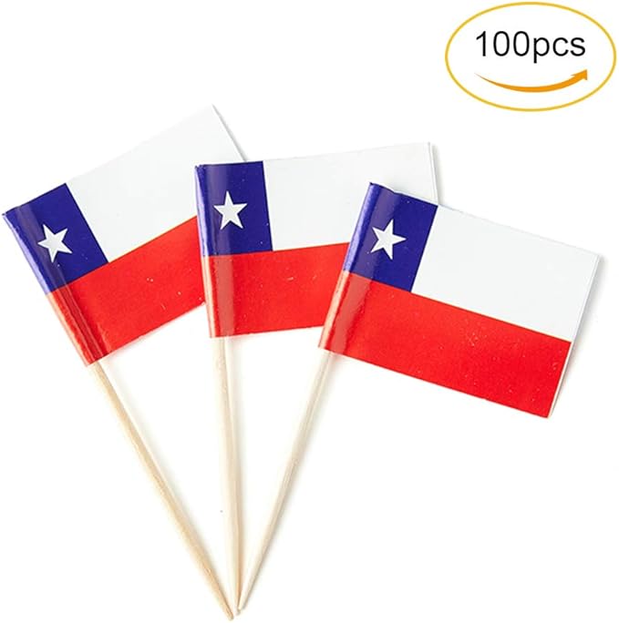 Chile Flag Chilean Flag, Small Mini Chile Toothpick Flags for Food, Cupcakes, Cocktails, Appetizers, Bar Party Decorations