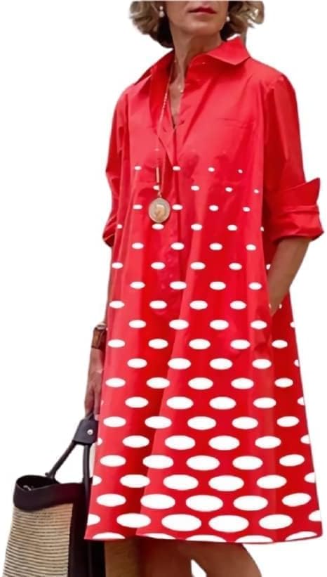 Womens 2025 Long Sleeve Button Down Shirt Summer Dress Casual V Neck Loose Fit Midi Shirt Dresses with Pockets