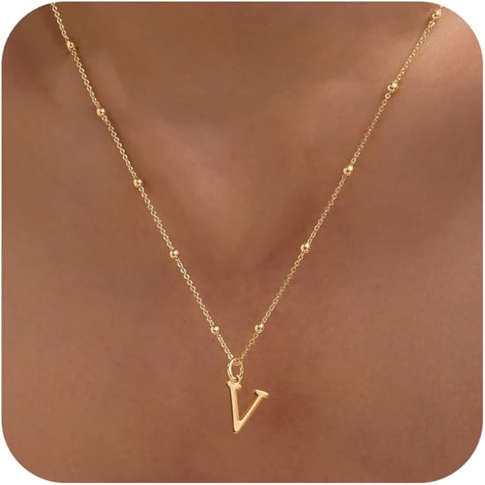 MDIEEL Initial Necklaces for Women Dainty 14k Gold Plated A-Z Letter Pendant Name Necklaces Cute Charm Choker Fashion Accessories Non Tarnish Trendy Jewelry Gift