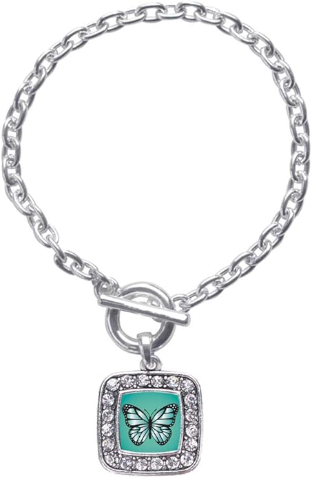 Inspired Silver - Silver Square Charm Toggle Bracelet with Cubic Zirconia Jewelry