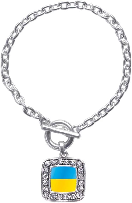 Inspired Silver - Silver Square Charm Toggle Bracelet with Cubic Zirconia Jewelry