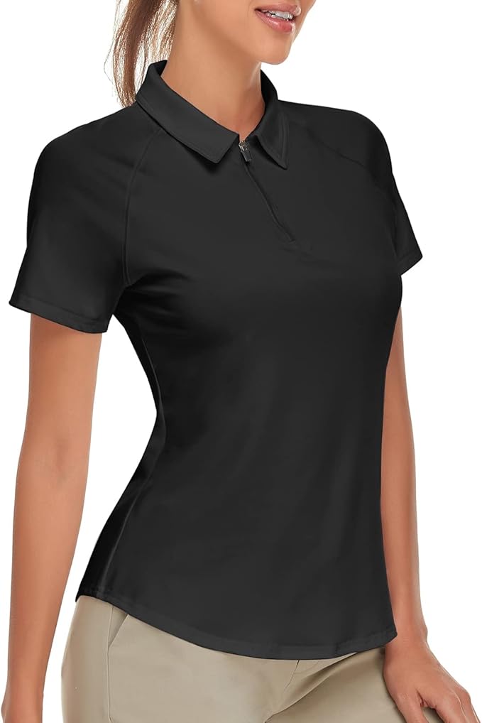 Women's Golf Shirt Short Sleeve Tennis Shirt Quarter Zip Golf Pullover Golf Polo Shirts Argyle Tops
