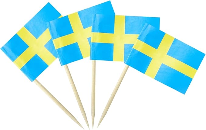 Sweden Flag Swedish Flag, Small Mini Sweden Toothpick Flags for Food, Cupcakes, Cocktails, Appetizers, Bar Party Decorations