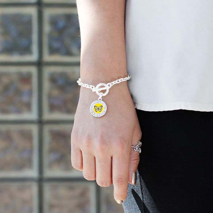 Inspired Silver - Silver Circle Charm Toggle Bracelet with Cubic Zirconia Jewelry