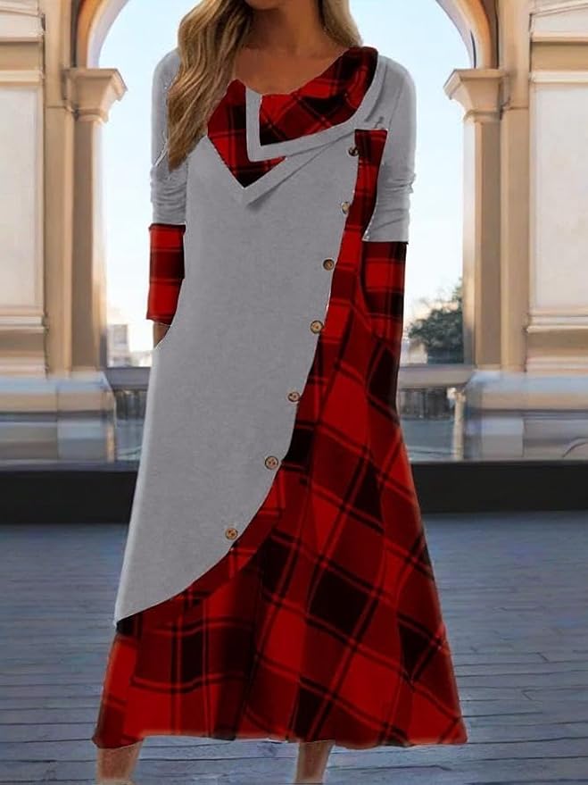 Winter Dresses for Women Wedding Guests Casual Cute Heart Long Sleeve Tiered Maxi Dress with Pockets Plus Size