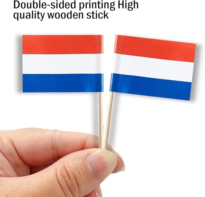 Netherlands Flag Dutch Flag, Small Mini Dutch Toothpick Flags for Food, Cupcakes, Cocktails, Appetizers, Bar Party Decorations
