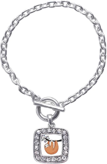 Inspired Silver - Silver Square Charm Toggle Bracelet with Cubic Zirconia Jewelry