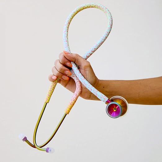 MDF Instruments, Engravable - Rainbow Leopard Kaleidoscope ProCardial Cardiology Stethoscope, Lightweight Titanium, Adult, Dual Head, Rainbow Leopard Tube, Chestpiece-Headset, MDF797TRLKL-ENGRAVING