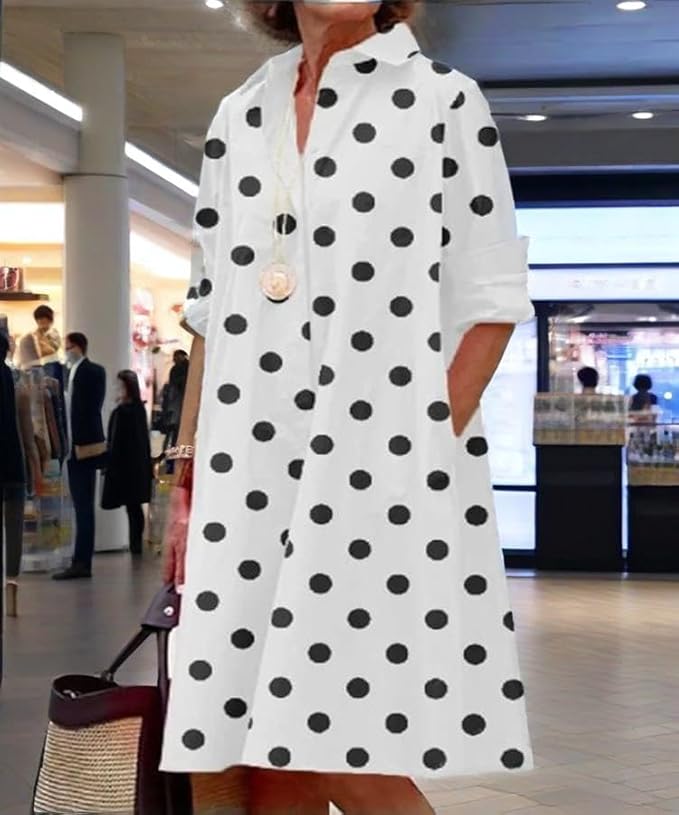 Womens 2025 Long Sleeve Button Down Shirt Summer Dress Casual V Neck Loose Fit Midi Shirt Dresses with Pockets