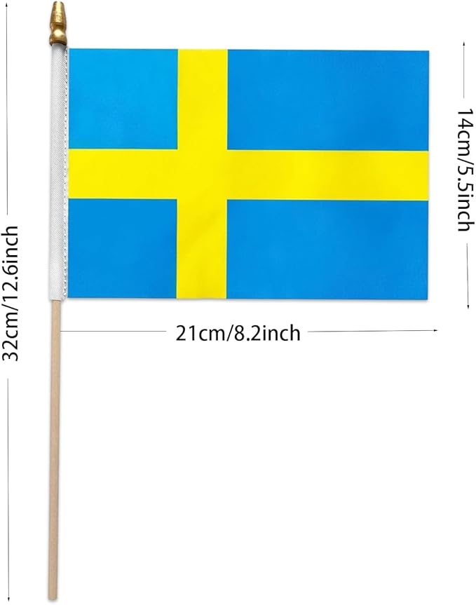 GSYLPFT 12 Pack Swedish Flags on Sticks Sweden Small Mini Hand Held Flags for Office Classroom Holiday Party Decorations