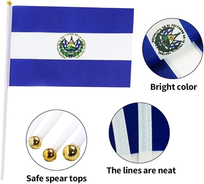 20 Pack Small El Salvador Flags on Stick Mini Handheld Salvadoran Flag for Parades, Independence Day and Patriotic Events 5x8 Inch Durable Weather-Resistant Flags with 12 Inch Sticks(El Salvador)