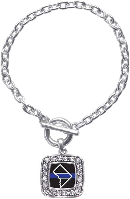 Inspired Silver - Silver Square Charm Toggle Bracelet with Cubic Zirconia Jewelry