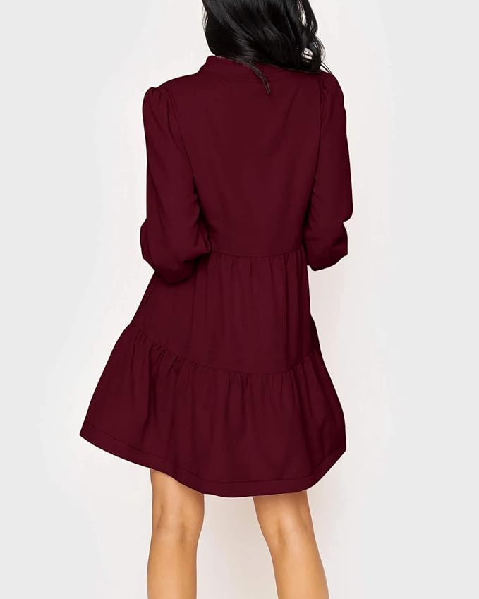 Imily Bela Womens Fall Long Sleeve Tunic Dress Casual V Neck Loose Ruffle Tiered Dress