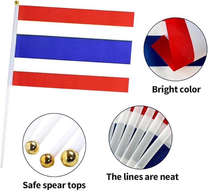 20 Pack Small Thailand Flags on Stick Mini Handheld Thai Flag for Parades, Independence Day and Patriotic Events 5x8 Inch Durable Weather-Resistant Flags with 12 Inch Sticks(Thailand)