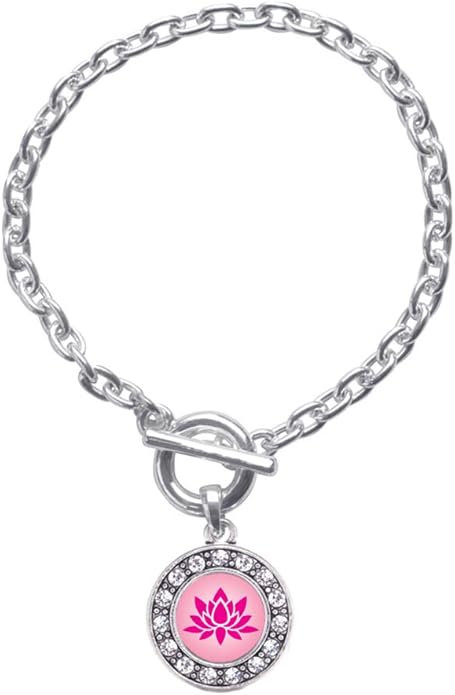 Inspired Silver - Silver Circle Charm Toggle Bracelet with Cubic Zirconia Jewelry