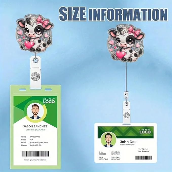 Valentines Badge Reel with Retractable Clip,Cute Pink Cow Badge Retractable ID Holder with Swivel Clip, Winter Badge Clip Work Accessories Gift for Nurses Animal Lovers Valentines Gifts