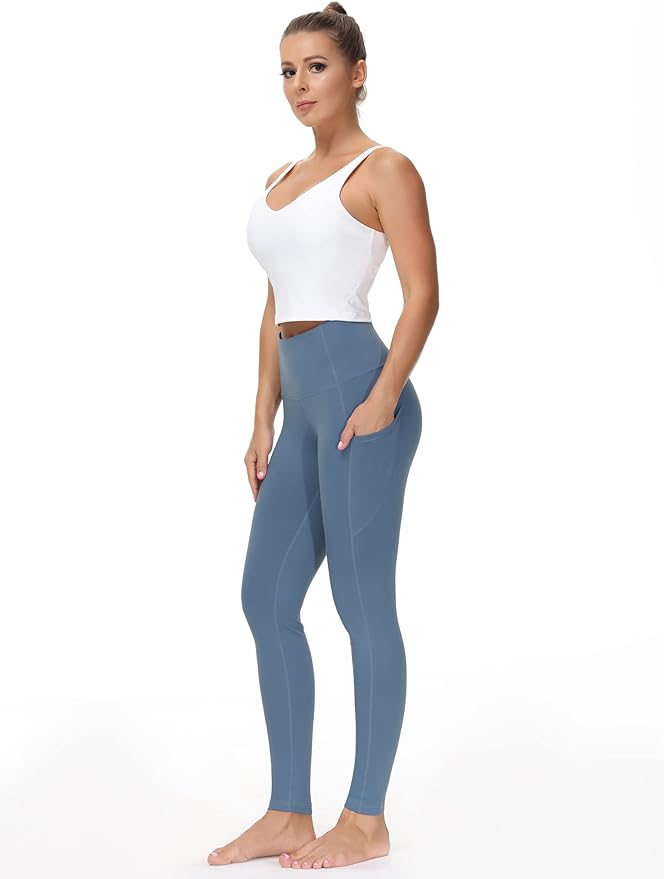 THE GYM PEOPLE Thick High Waist Yoga Pants with Pockets, Tummy Control Workout Running Yoga Leggings for Women