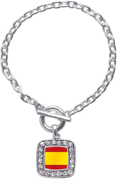 Inspired Silver - Silver Square Charm Toggle Bracelet with Cubic Zirconia Jewelry