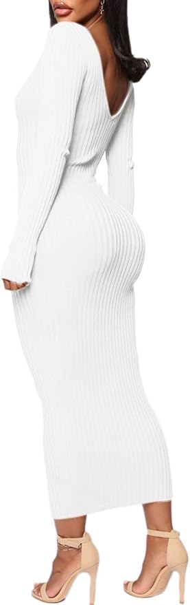 SheKiss Women's Off Shoulder Long Sleeves Bodycon Sweater Dress Sexy Knit Slim Cardigans