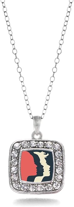 Inspired Silver - Silver Square Charm 18 Inch Necklace with Cubic Zirconia Jewelry