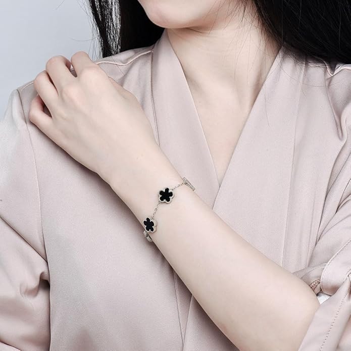 OSIRIDEH2 2-Piece Gold Bracelet Set for Women – Four Leaf Clover & H Letter Charm – Adjustable, Elegant, Korean Style Jewelry Gift