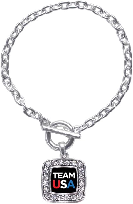 Inspired Silver - Silver Square Charm Toggle Bracelet with Cubic Zirconia Jewelry