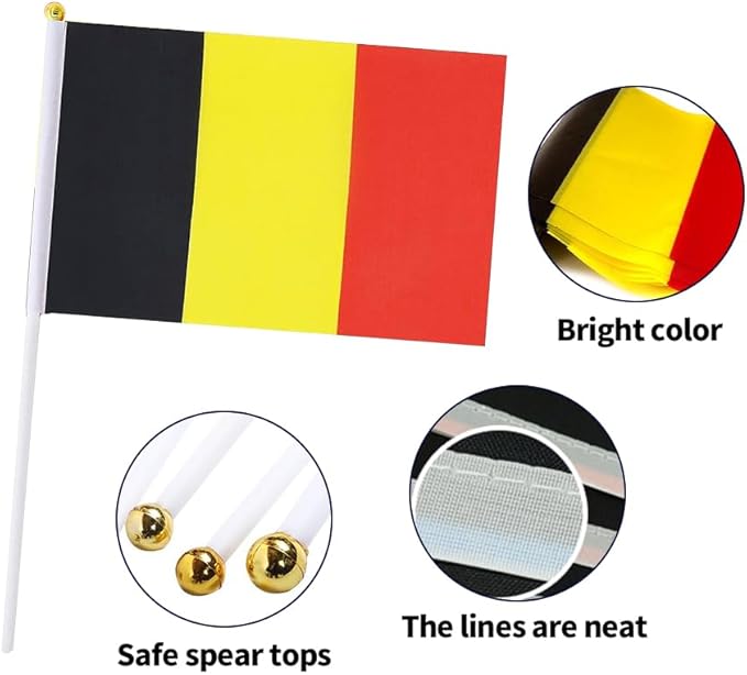 20 Pack Small Belgium Flags on Stick Mini Handheld Belgian Flag for Parades, Independence Day and Patriotic Events 5x8 Inch Durable Weather-Resistant Flags with 12 Inch Sticks(Belgium)
