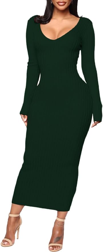 SheKiss Women's Off Shoulder Long Sleeves Bodycon Sweater Dress Sexy Knit Slim Cardigans