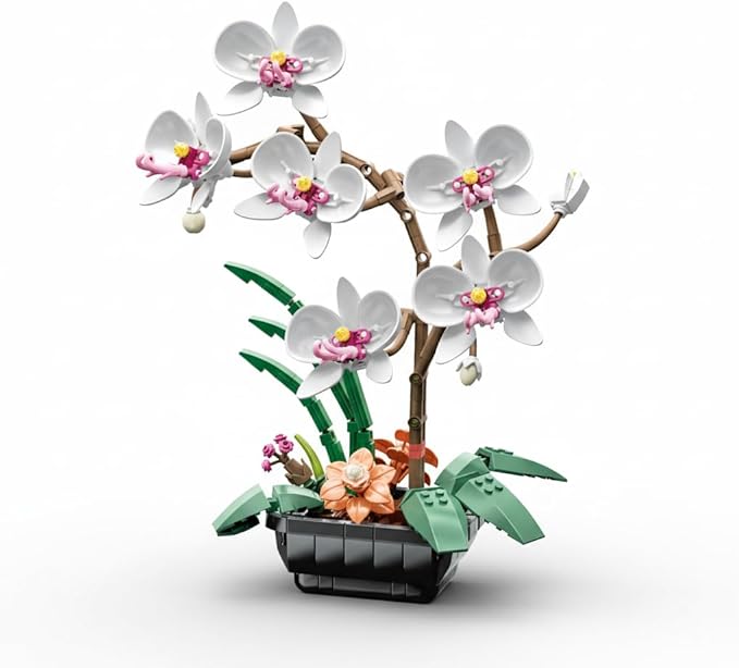 WISEPLAY White Orchid Building Block Flower Set for Adults – 581 PCS Botanical Collection Model Kit, Elegant for Women, Creative Adult Craft Set