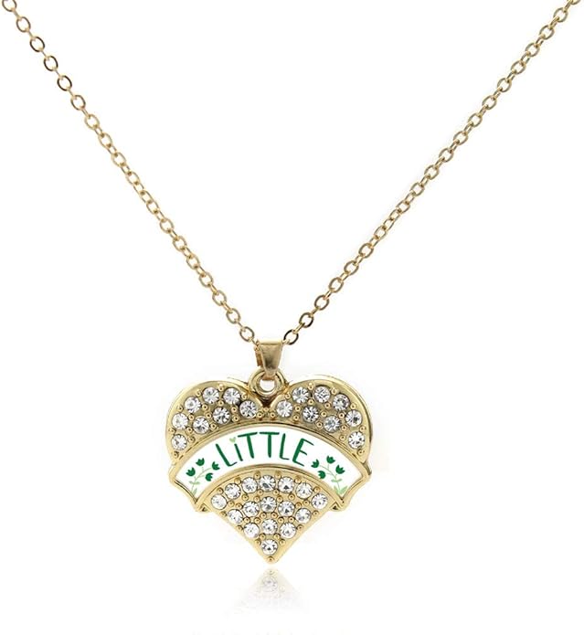 Inspired Silver - Gold Pave Heart Charm 18 Inch Necklace with Cubic Zirconia Jewelry