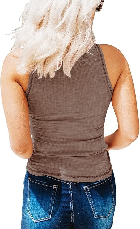 KINLONSAIR Women's Sleeveless Henley Tank Tops Ribbed V Neck Button Down T Shirts Summer Slim Fit Tee Tops
