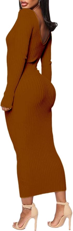 SheKiss Women's Off Shoulder Long Sleeves Bodycon Sweater Dress Sexy Knit Slim Cardigans
