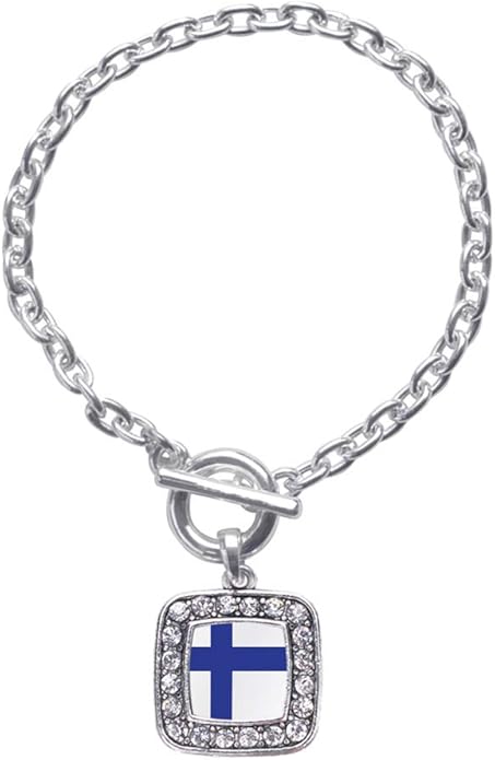 Inspired Silver - Silver Square Charm Toggle Bracelet with Cubic Zirconia Jewelry