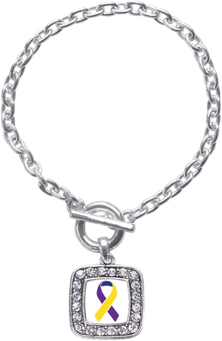 Inspired Silver - Silver Square Charm Toggle Bracelet with Cubic Zirconia Jewelry