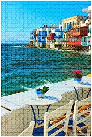 500Piece Puzzle Little Venice in Mykonos and Cafe Tables Indoor Activities Difficult Jigsaw Puzzle Set for Adults Children Educational Toys Gift
