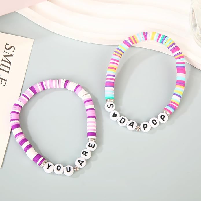 Byqone 5Pcs K-pop Merch Soda Bracelet Birthday Party Friendship BFF Gifts for Fans Decor, Personalized Letter Beads with Soda Bottle Charm