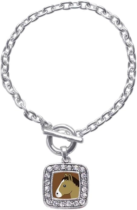 Inspired Silver - Silver Square Charm Toggle Bracelet with Cubic Zirconia Jewelry