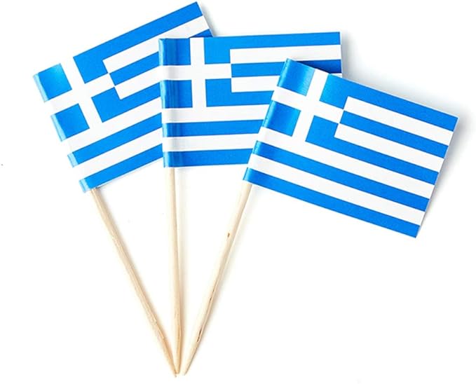 Greece Flag Greek Flag, Small Mini Greece Toothpick Flags for Food, Cupcakes, Cocktails, Appetizers, Bar Party Decorations