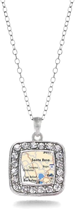 Inspired Silver - Silver Square Charm 18 Inch Necklace with Cubic Zirconia Jewelry