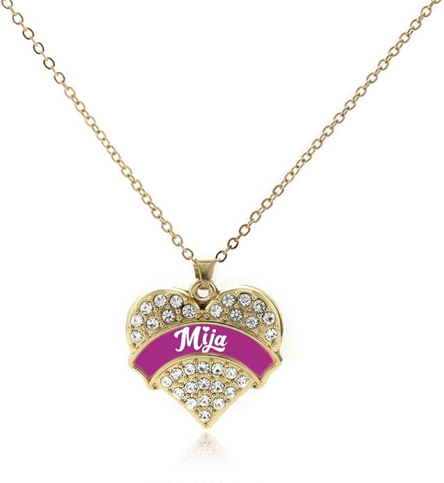 Inspired Silver - Gold Pave Heart Charm 18 Inch Necklace with Cubic Zirconia Jewelry