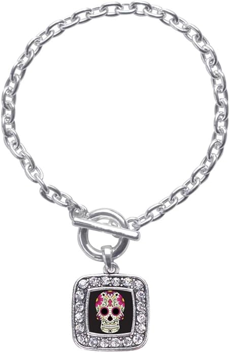 Inspired Silver - Silver Square Charm Toggle Bracelet with Cubic Zirconia Jewelry