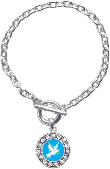 Inspired Silver - Silver Circle Charm Toggle Bracelet with Cubic Zirconia Jewelry