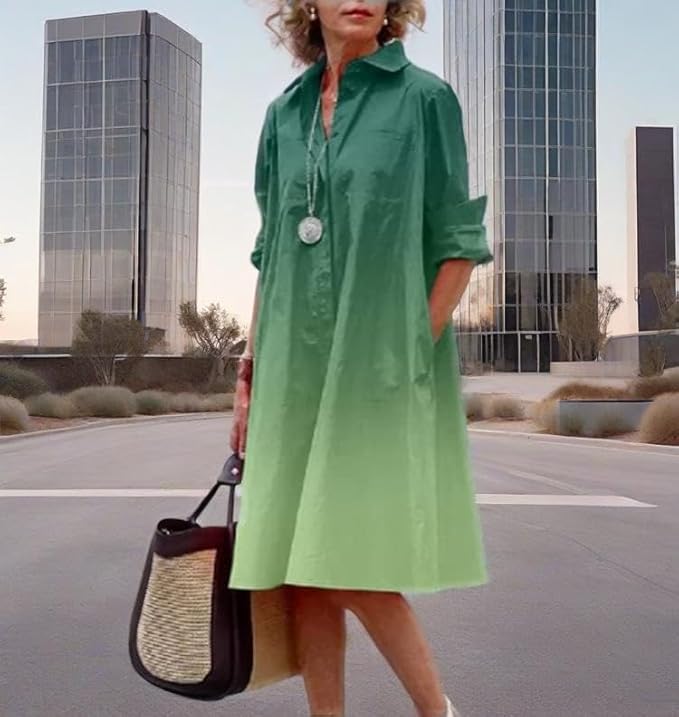 Womens 2025 Long Sleeve Button Down Shirt Summer Dress Casual V Neck Loose Fit Midi Shirt Dresses with Pockets