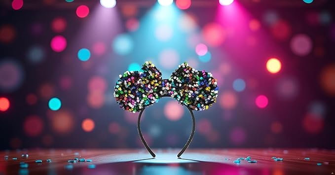 KARETT Sequins Mouse Ears Headband With Glitter Bow Princess Party Decorations For Girls Women