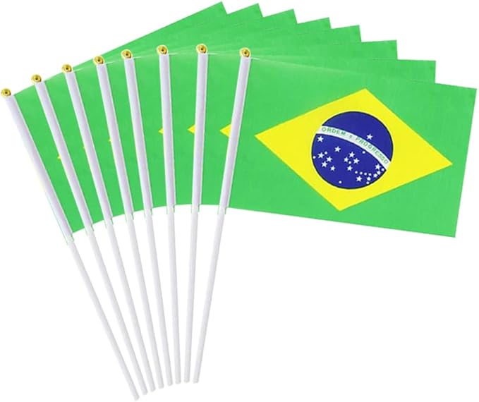 20 Pack Small Brazil Flags on Stick Mini Handheld Brazilian Flag for Parades, Independence Day and Patriotic Events 5x8 Inch Durable Weather-Resistant Flags with 12 Inch Sticks(Brazil)