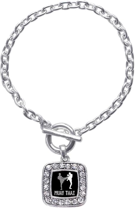 Inspired Silver - Silver Square Charm Toggle Bracelet with Cubic Zirconia Jewelry