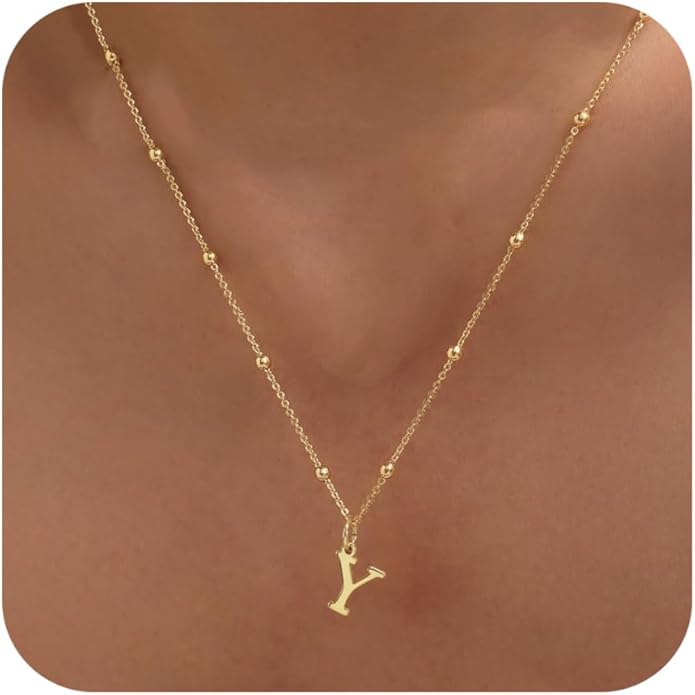 MDIEEL Initial Necklaces for Women Dainty 14k Gold Plated A-Z Letter Pendant Name Necklaces Cute Charm Choker Fashion Accessories Non Tarnish Trendy Jewelry Gift