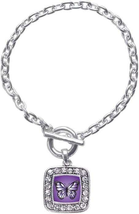 Inspired Silver - Silver Square Charm Toggle Bracelet with Cubic Zirconia Jewelry