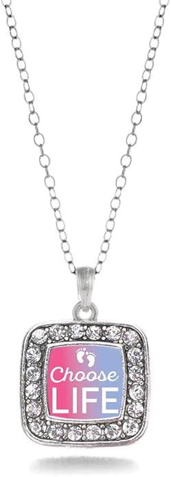 Inspired Silver - Silver Square Charm 18 Inch Necklace with Cubic Zirconia Jewelry